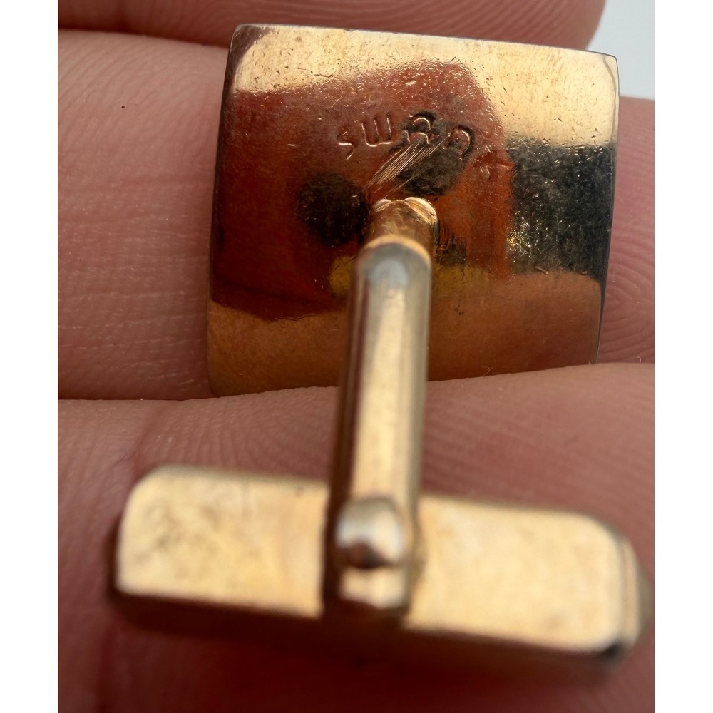 Vintage Swank Gold Tone Curved Square Amber Stone Inlay Cufflinks Mens Jewelry - Picture 6 of 9